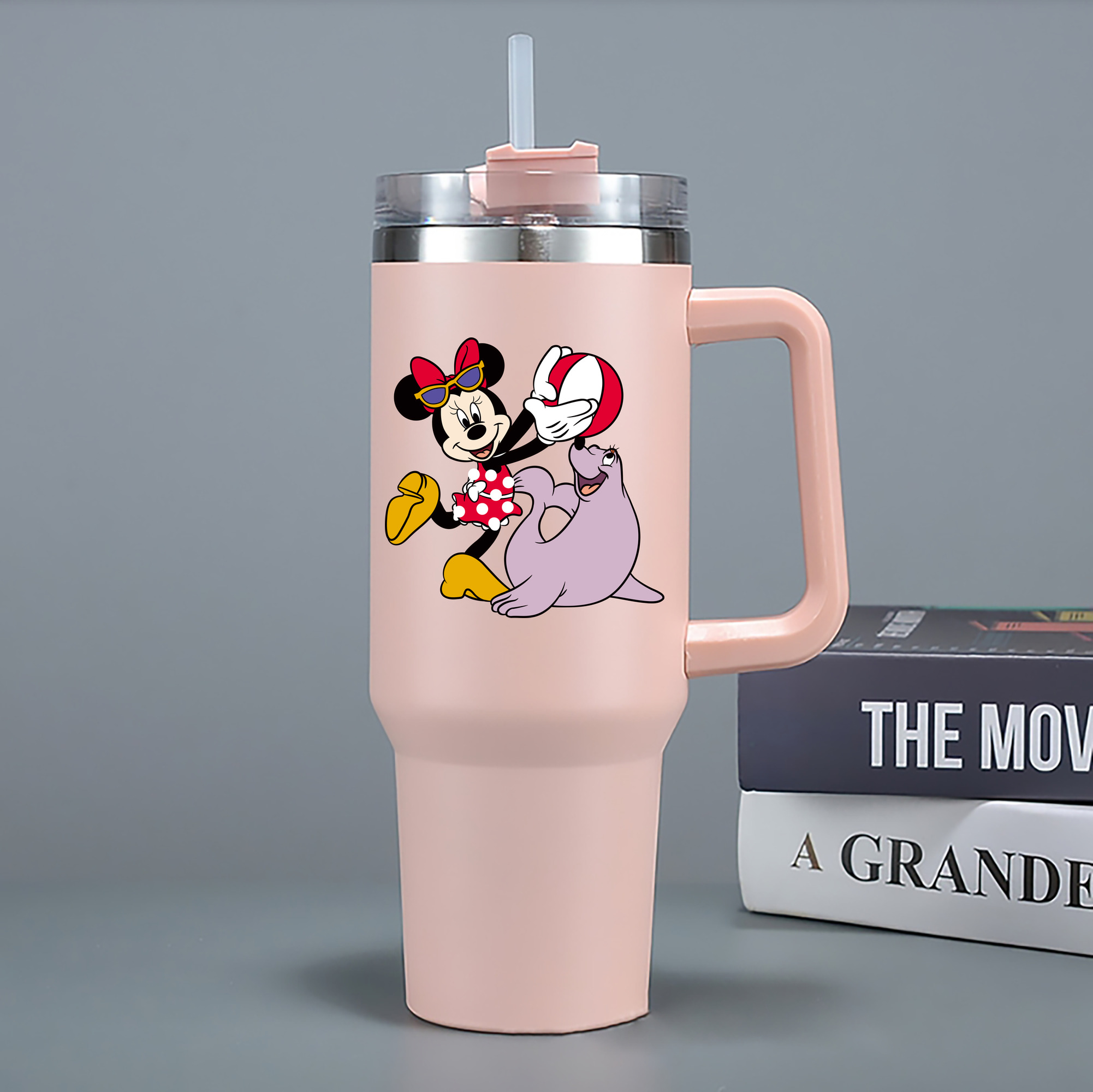 （画像用） ミッキーマウス Mickey Mouse 1200mL車用タンブラー - クリスタルステッカー（プラスチックストロー付き）